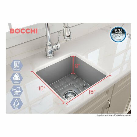 BOCCHI 18 in W x 18 in L x 8 in H, Fireclay, Fireclay Kitchen Sink 1359-006-0120